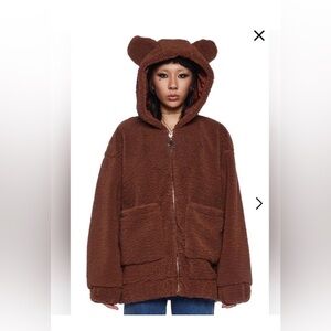 dELiA*s Chocolate Brown Faux Sherpa Oversized Teddy Bear Jacket With Ears Size S